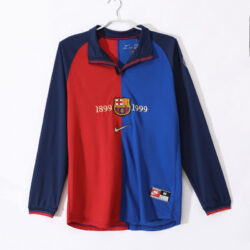 Áo Bóng Đá Retro Barcelona Mùa 1999/00 Sân Nhà Kỷ Niệm 100 Năm Dài Tay